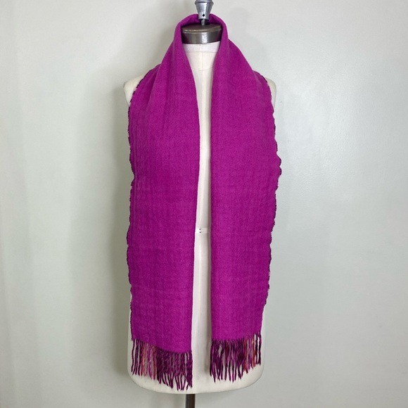 LANICIFIO CONFEZIONI SCARF BABY ALPACA REVERSIBLE PLAID/SOLID FRINGE PINK BROWN - Picture 6 of 13